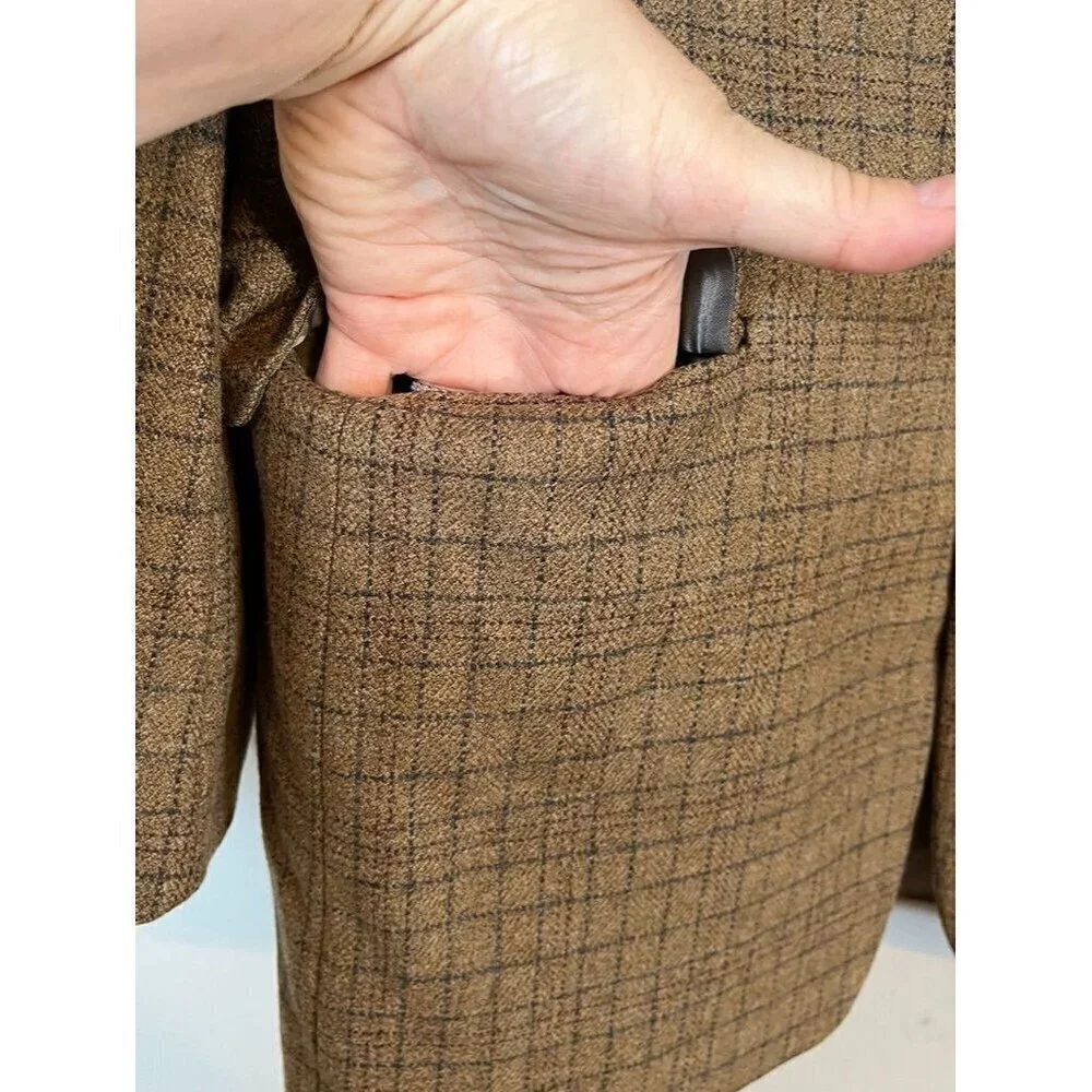 Hickey Freeman Wool Plaid Blazer 40” Brown Cashmere Luxury Old Money Preppy Chic - Picture 5 of 12